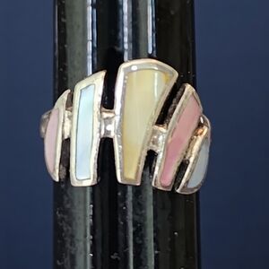 Multicolor Mother Of Pearl Inlay Ring SZ 7 Boho Sterling Silver Fine Jewelry